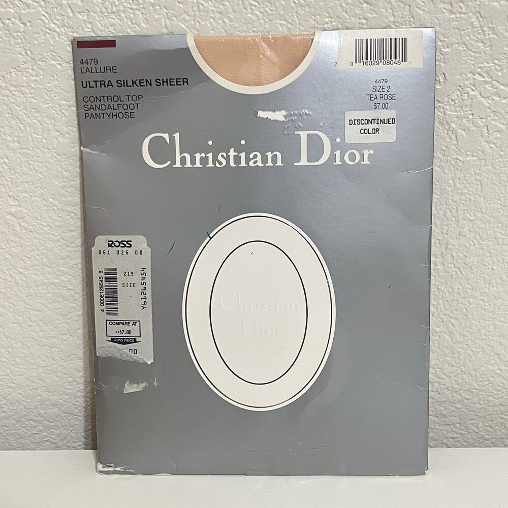 VTG Christian Dior L'Allure Ultra Silken Sheer Sandalfoot Pantyhose Tea Rose 2
